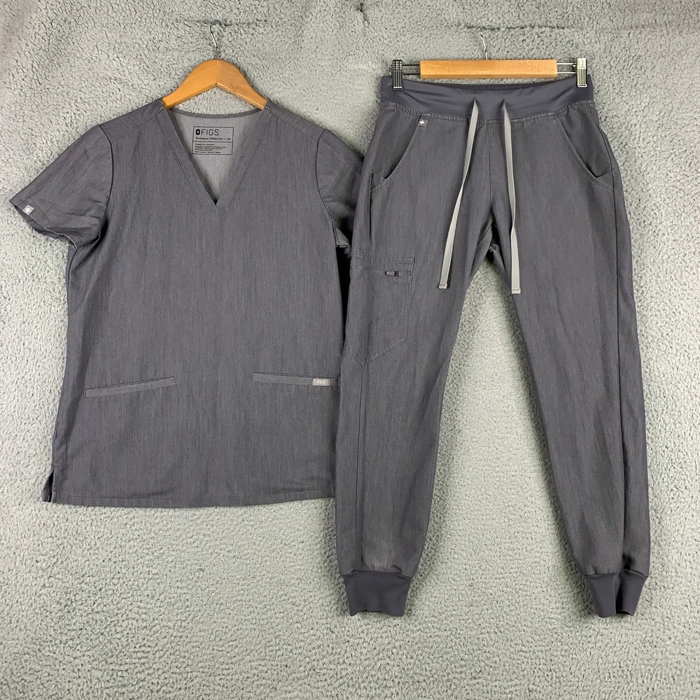 FIGS Scrub Set Women's XS Gray Casma Top & Zamora Jogger V-Neck Technical